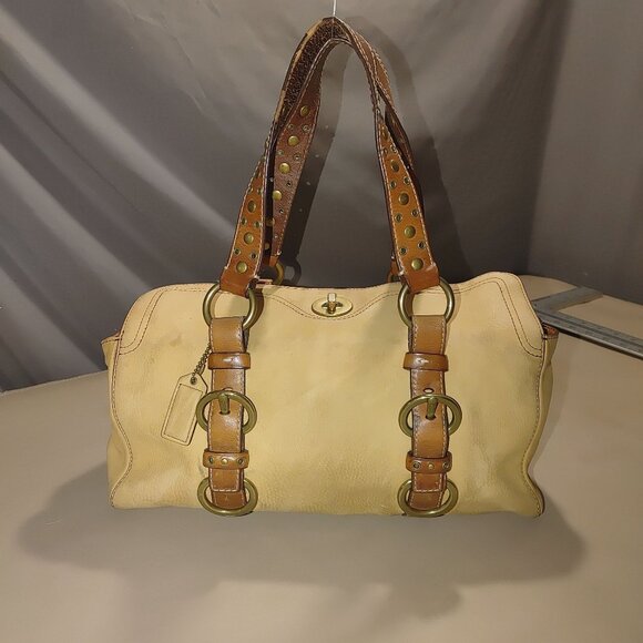 Coach Natural Soft Mill Leather Handbag Dual Brown Straps Buckle Red Lined READ - Picture 1 of 13